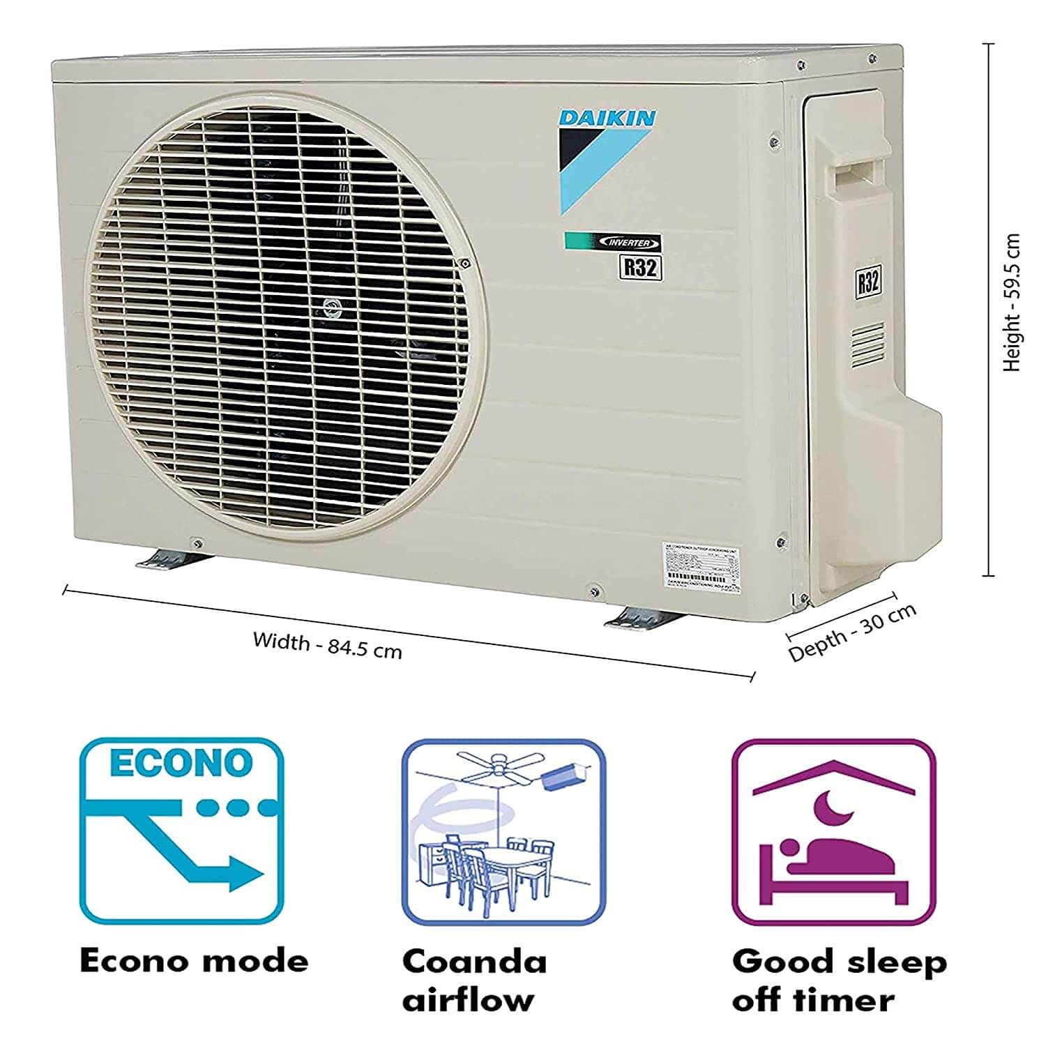 Daikin ATKL50UV16 1.5 Ton 3 Star Inverter Split AC (White) with Copper Condenser, 3D Coanda Air Flow, Titanium Apatite Filter