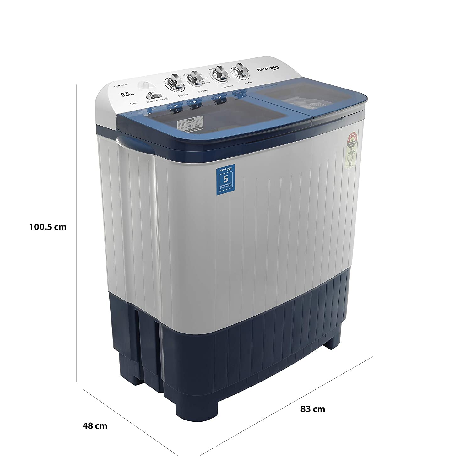 Voltas Beko WTT85DBLG 8.5 kg Semi-Automatic Top Loading Washing Machine ( Sky Blue) - Mahajan Electronics Online