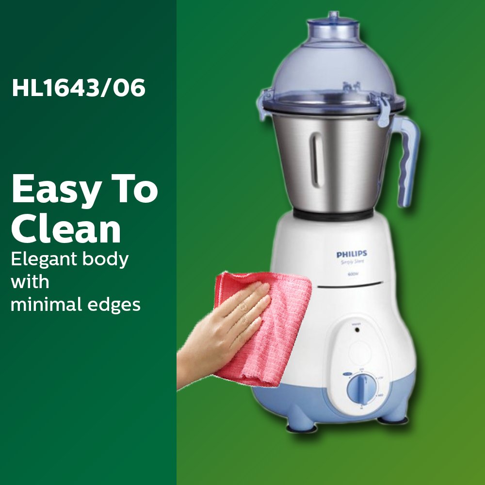 Philips Simple Silent Vertical HL1643 600-Watt Mixer Grinder with 5 Jars (Blue) - Mahajan Electronics Online