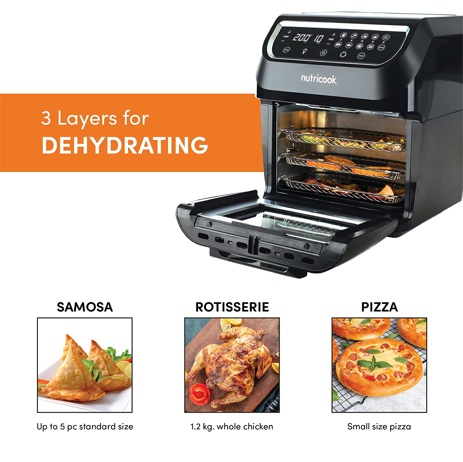 NUTRICOOK 1800 Watts, Digital/One Touch Control Panel Display, 8 Preset Programs Air Fryer Oven (12 L, Black,NC-AFO112K) - Mahajan Electronics Online