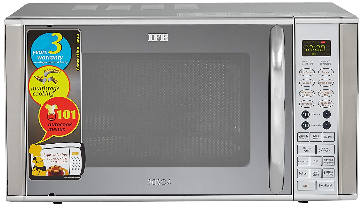 IFB 30SC4 30 L Convection Microwave Oven | 101 Auto Cook Menus | Multi-Stage Cooking | Metallic Silver | Mahajan Electronics Delhi NCR