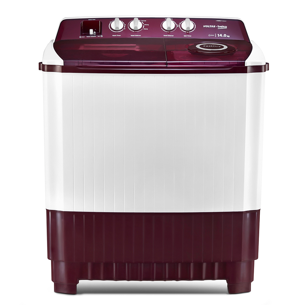 Voltas Beko 12 Kg 5 Star Semi Automatic Washing Machine (Burgundy) WTT120ABRT | Fast Dry™, Double Waterfall | Mahajan Electronics Delhi NCR
