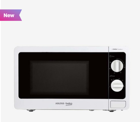 Voltas Beko MS20MPW10 20L Solo Microwave Oven (700W, Mechanical Knob Control, White, Compact Design)