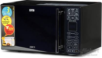 IFB 25BC3 25 Litre Convection Microwave Oven | 50 Auto Cook Menus | Stainless Steel Cavity | Multi-Stage Cooking | Child Safety Lock | Black