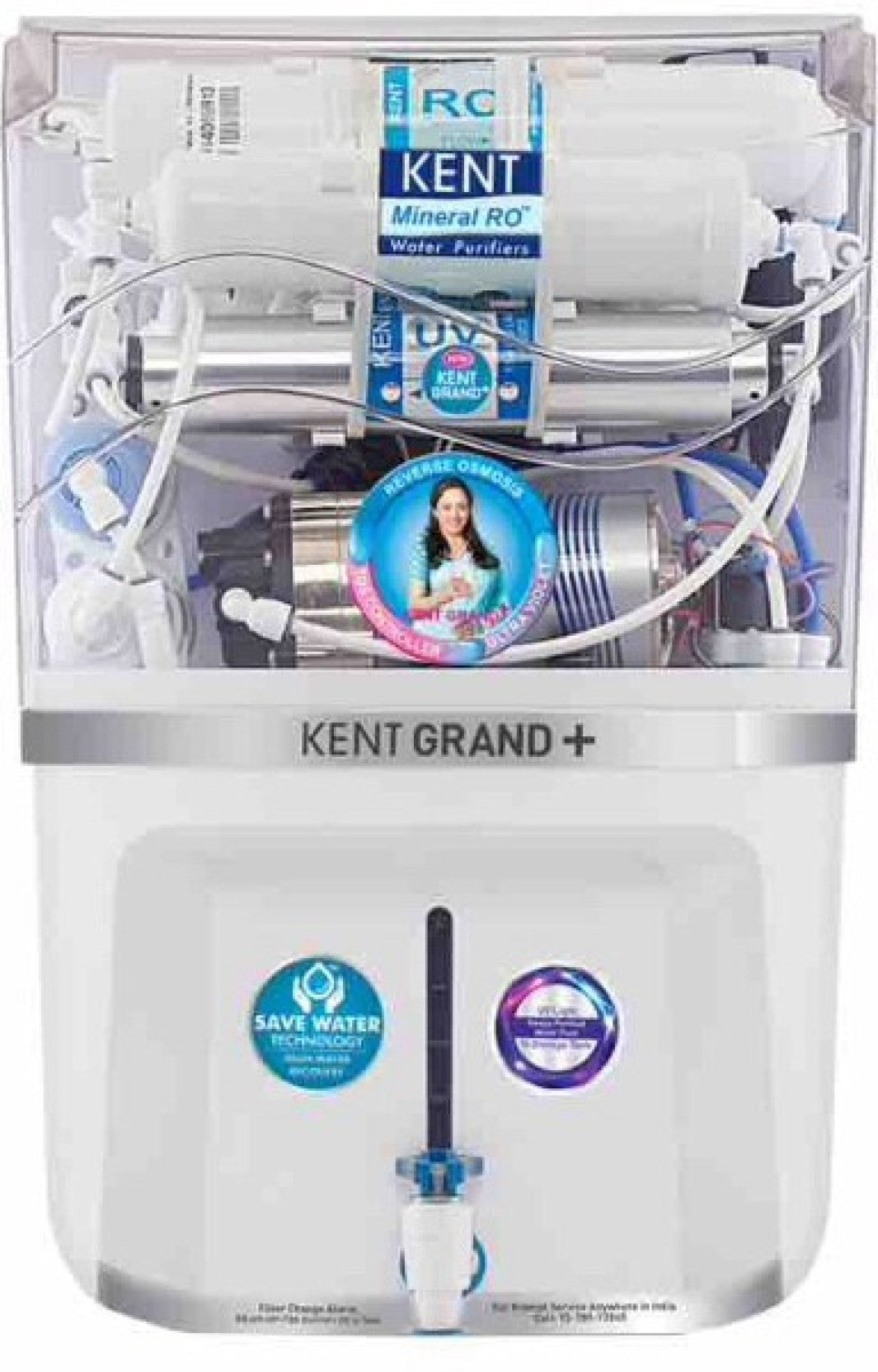 Kent GRAND PLUS MINERAL RO (11075) WITH IN TANK UV 9 L RO + UV + UF + TDS Water Purifier (White) - Mahajan Electronics Online