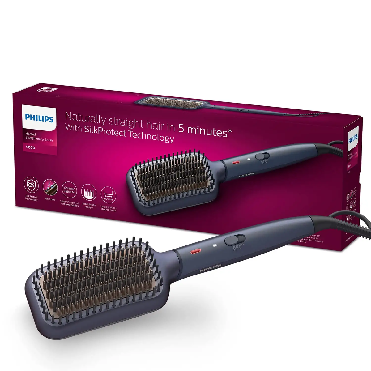 Philips Heated Straightening Brush BHH885/10 (New). ThermoProtect Technology, Ionic care - Mahajan Electronics Online
