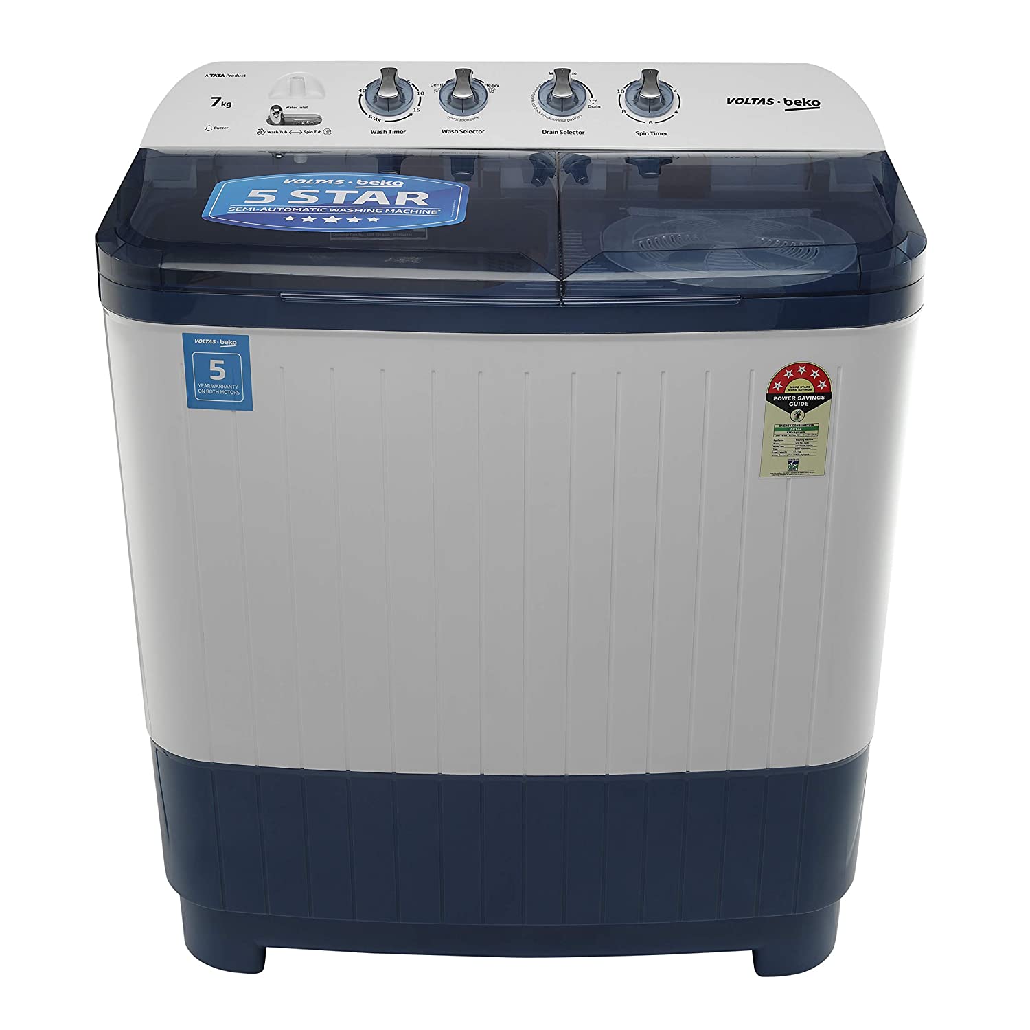 Voltas Beko WTT70DBLT 7 kg Semi-Automatic Top Loading Washing Machine Appliance, Double Waterfall (Sky Blue)