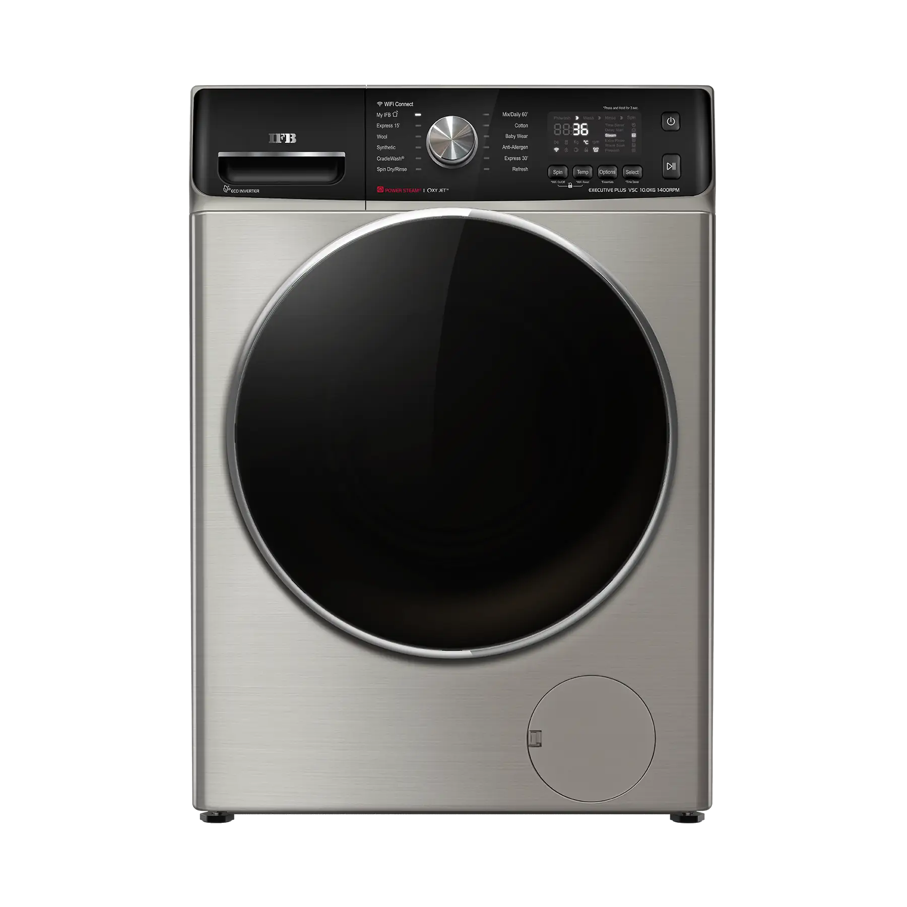 IFB EXECUTIVE PLUS VSC 1014 SSL 10 kg 5 Star with Steam Refresh program, 9 Swirl Wash, Eco Inverter, with AI Fully Automatic Front Load Washing Machine with In-built Heater Black, Silver Mahajan Electronics online