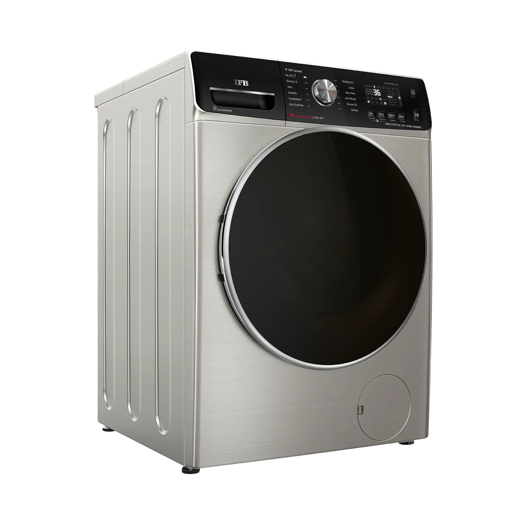 IFB EXECUTIVE PLUS VSC 1014 SSL 10 kg 5 Star with Steam Refresh program, 9 Swirl Wash, Eco Inverter, with AI Fully Automatic Front Load Washing Machine with In-built Heater Black, Silver Mahajan Electronics online