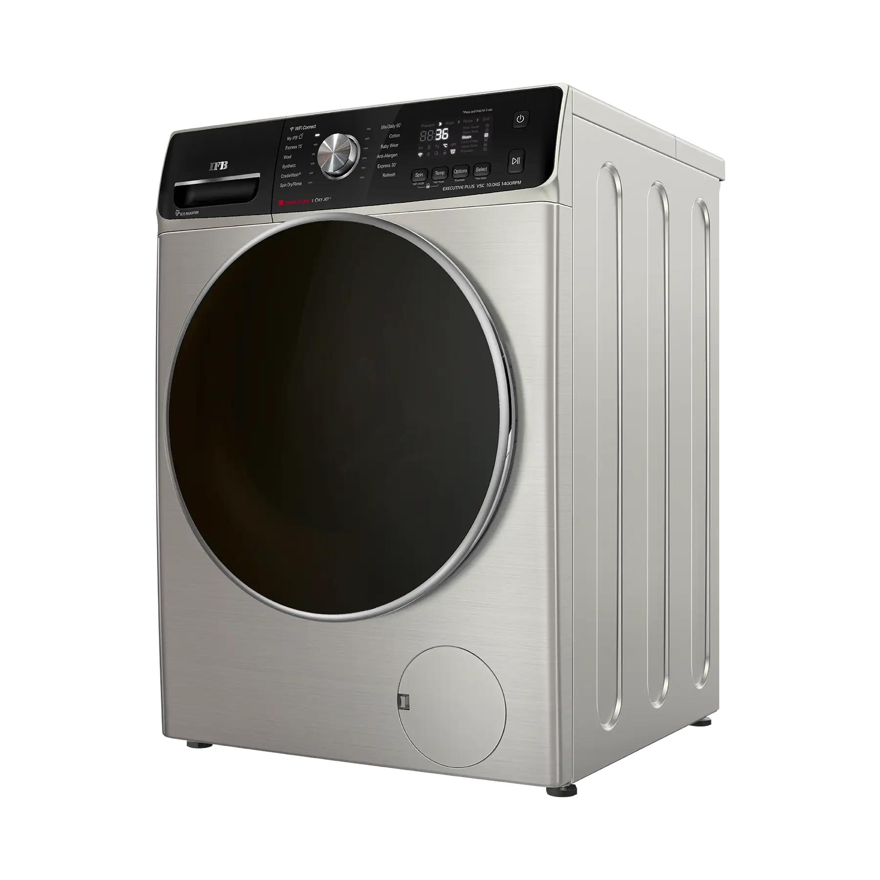 IFB EXECUTIVE PLUS VSC 1014 SSL 10 kg 5 Star with Steam Refresh program, 9 Swirl Wash, Eco Inverter, with AI Fully Automatic Front Load Washing Machine with In-built Heater Black, Silver Mahajan Electronics online