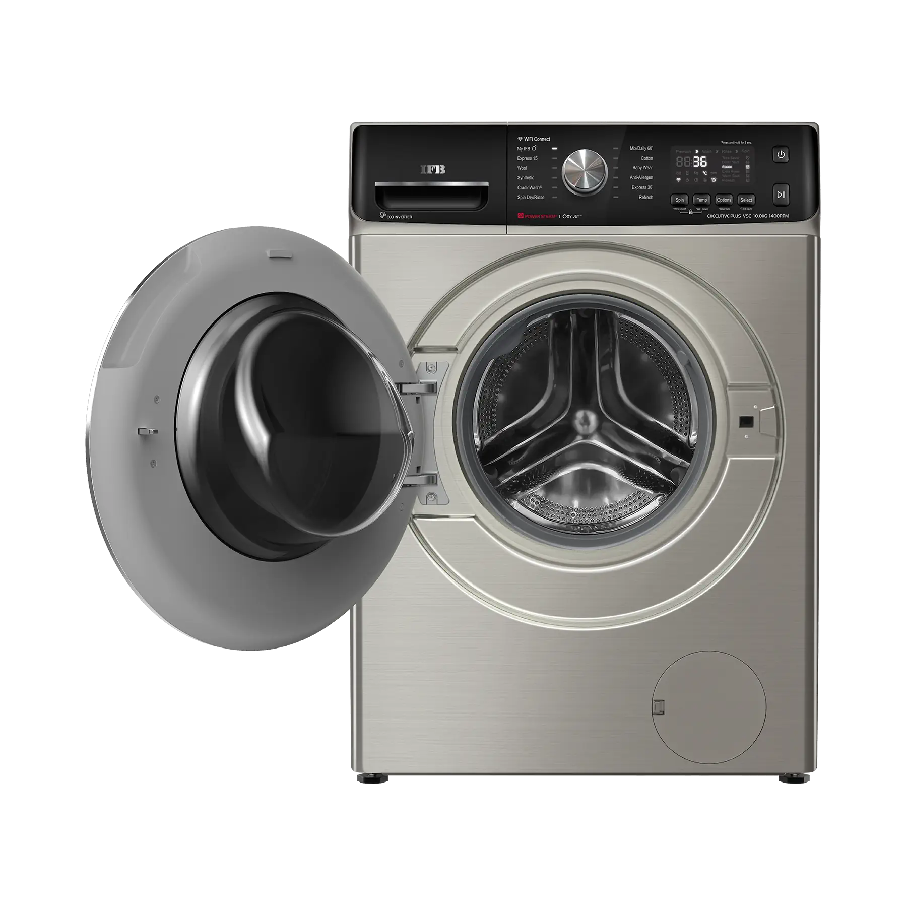 IFB EXECUTIVE PLUS VSC 1014 SSL 10 kg 5 Star with Steam Refresh program, 9 Swirl Wash, Eco Inverter, with AI Fully Automatic Front Load Washing Machine with In-built Heater Black, Silver Mahajan Electronics online