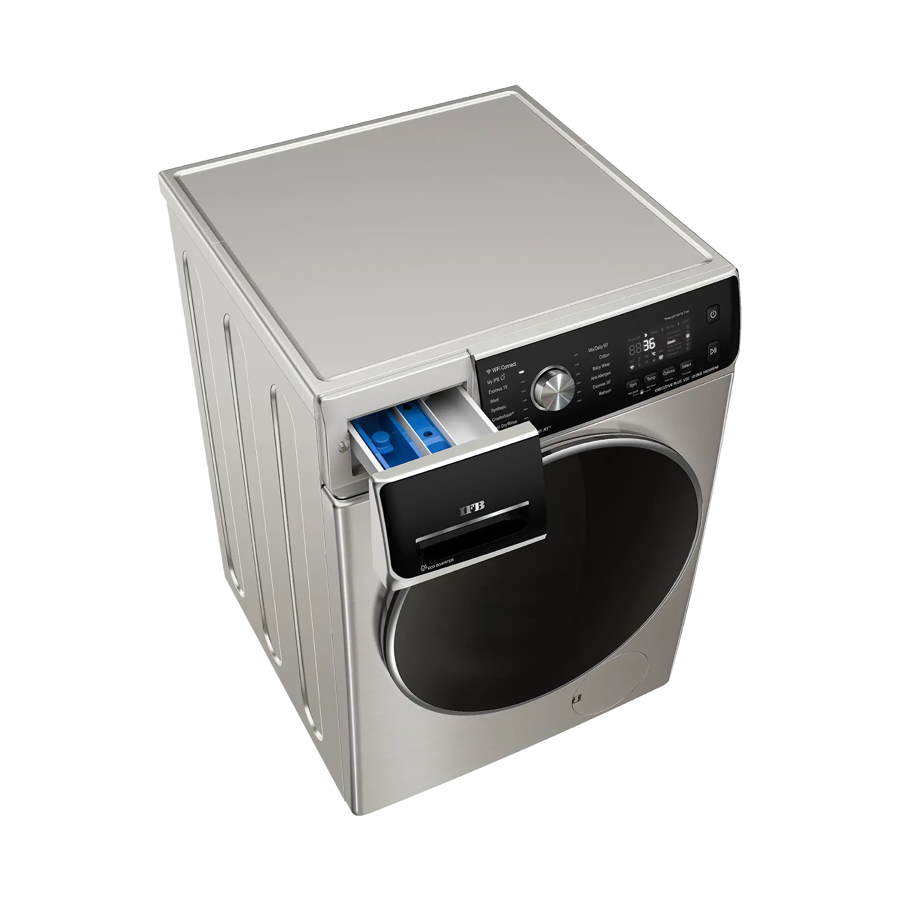 IFB EXECUTIVE PLUS VSC 1014 SSL 10 kg 5 Star with Steam Refresh program, 9 Swirl Wash, Eco Inverter, with AI Fully Automatic Front Load Washing Machine with In-built Heater Black, Silver Mahajan Electronics online