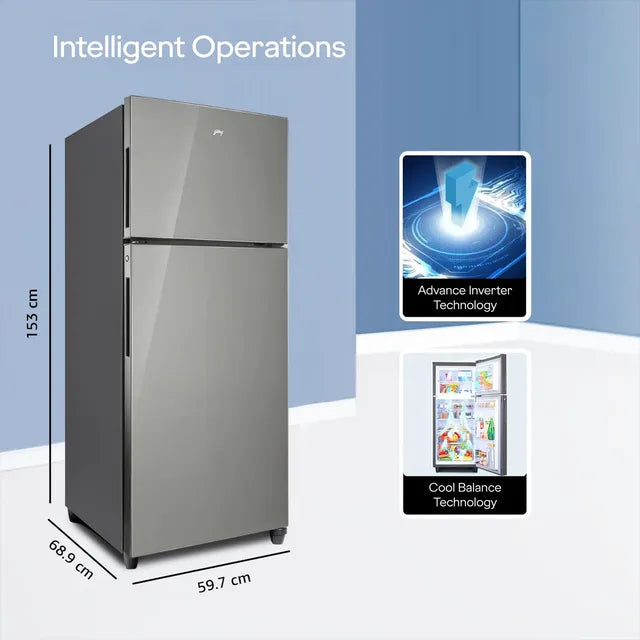 Godrej RT EON ALPHA 270C RI ST GL Eon Alpha 238 Litres 3 Star Frost Free Double Door Refrigerator with Advanced Inverter Technology ( Steel Glow) Mahajan Electronics Online