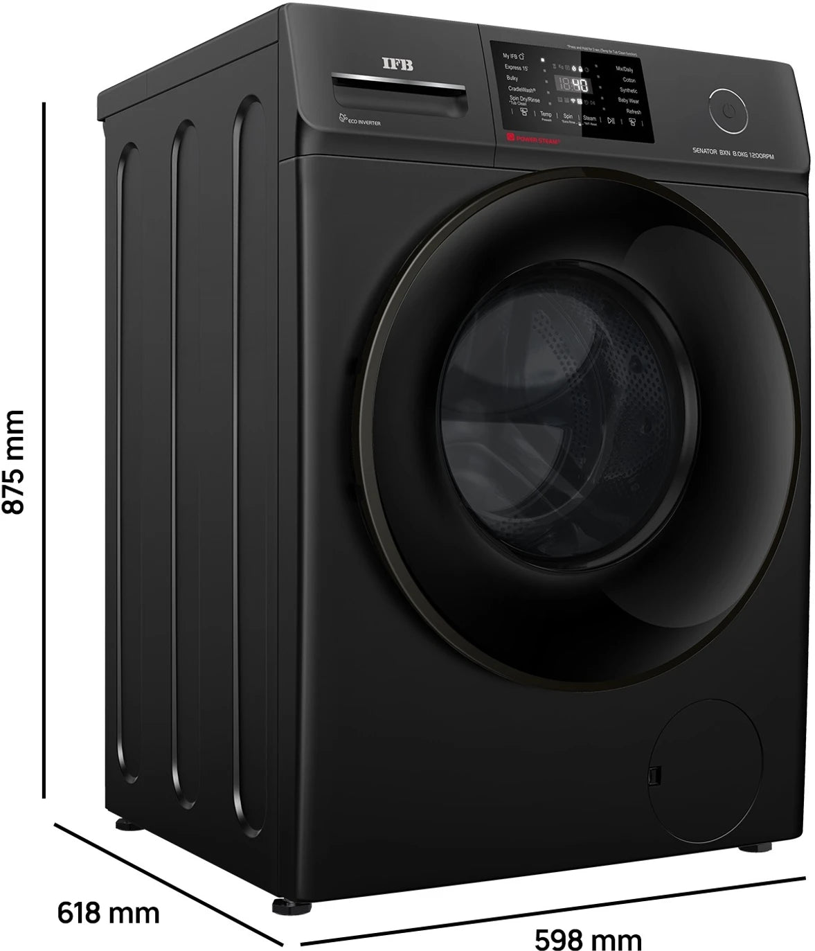 IFB SENATOR BXN 8012 CMS 8 Kg 5 Star AI Powered Front Load Washing Machine | WiFi | PowerSteam® | Steam Refresh | Eco Inverter | Black IFB