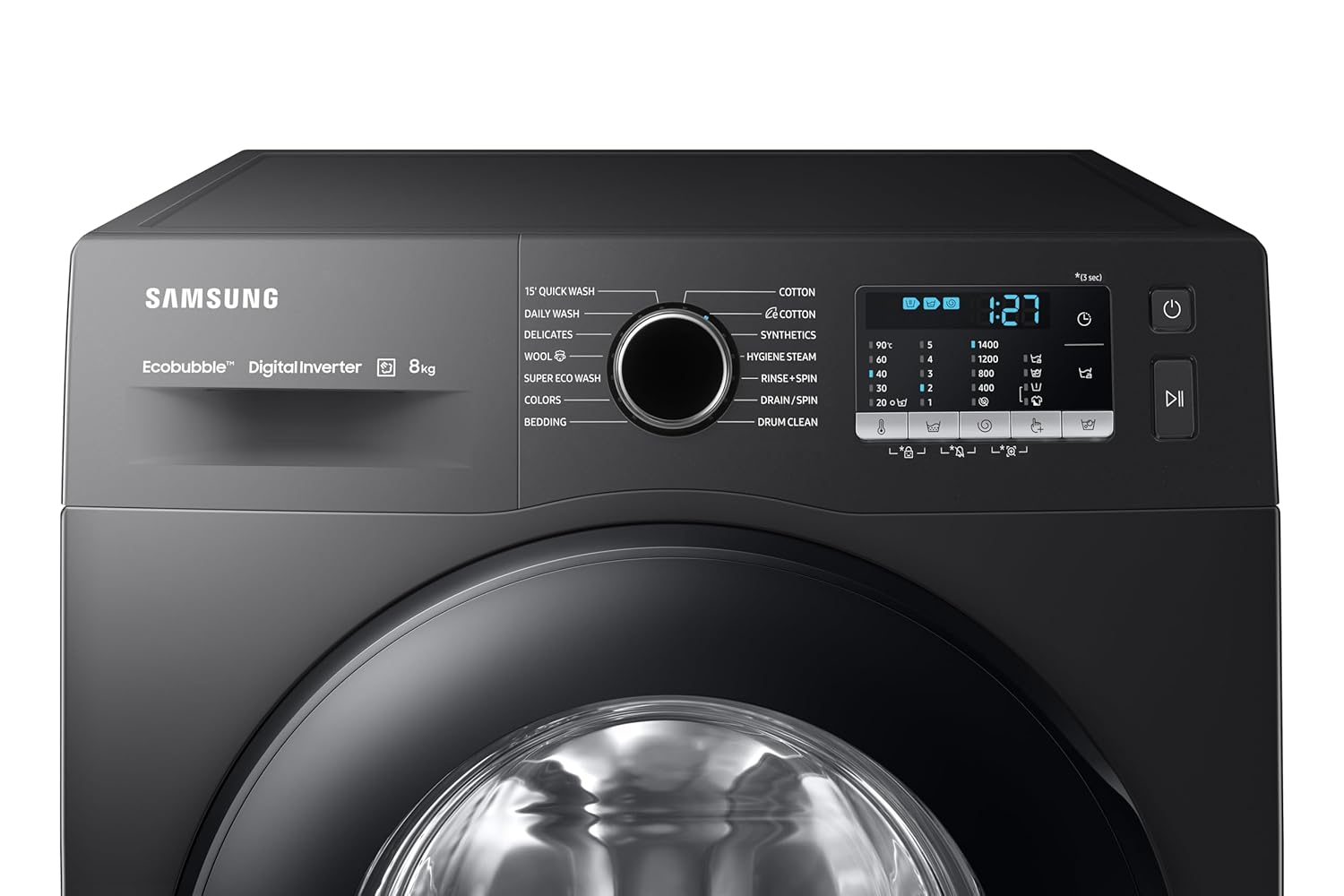 Samsung WW80TA046AB1TL 8 kg, Hygiene Steam with Inbuilt Heater, Digital Inverter, Fully-Automatic Front Load Washing Machine ( Black) Mahajan Electronics Online
