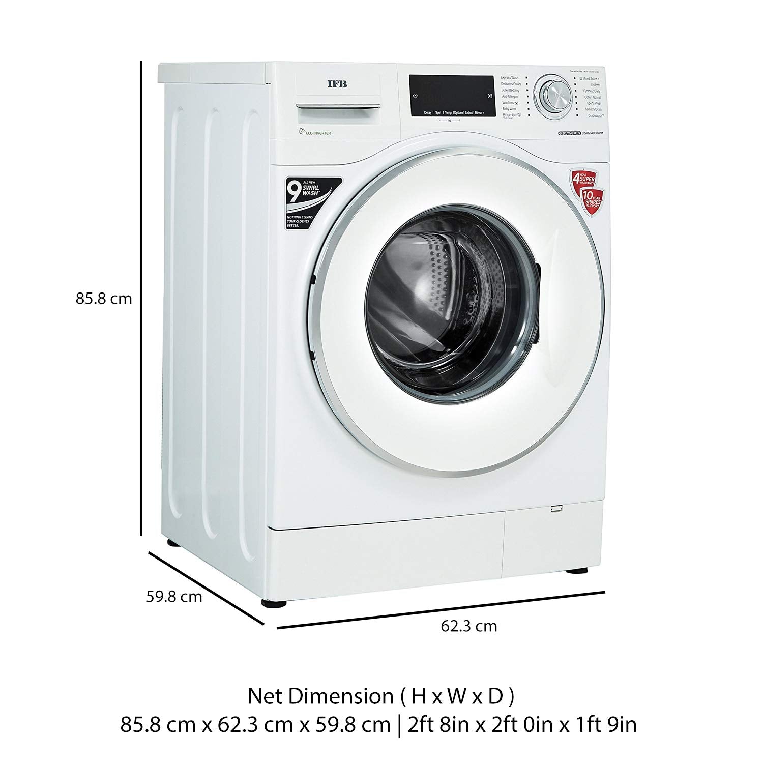 IFB EXECUTIVE PLUS VX ID 8.5 kg 5 Star Fully-Automatic Front Loading Washing Machine (Eco Inverter White, In-Built Heater, 4D Wash technology) Mahajan Electronics Online