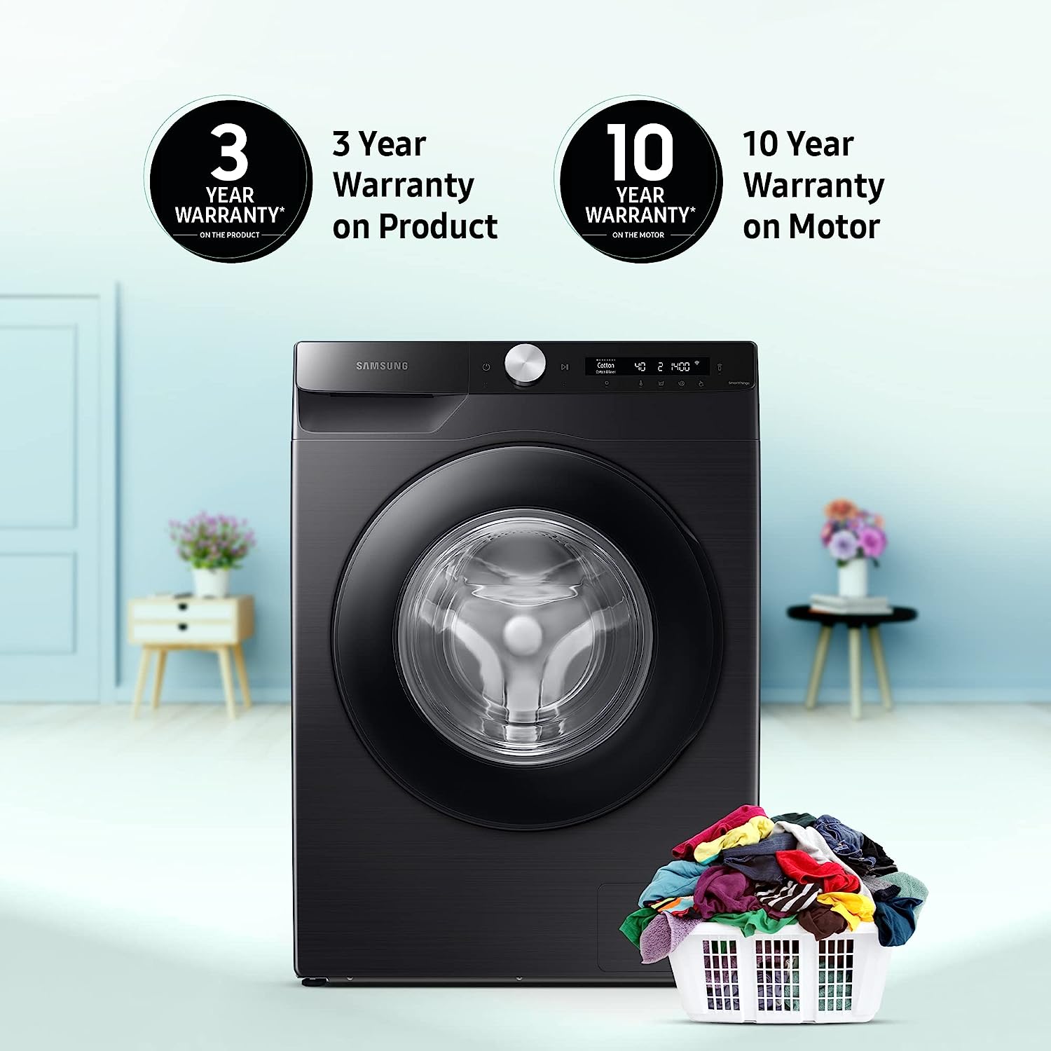 Samsung 12 Kg 5 Star Wi-Fi Inverter Fully-Automatic Front Loading Washing Machine (WW12T504DAB/TL, Black Caviar, In-Built Heater) - Mahajan Electronics Online