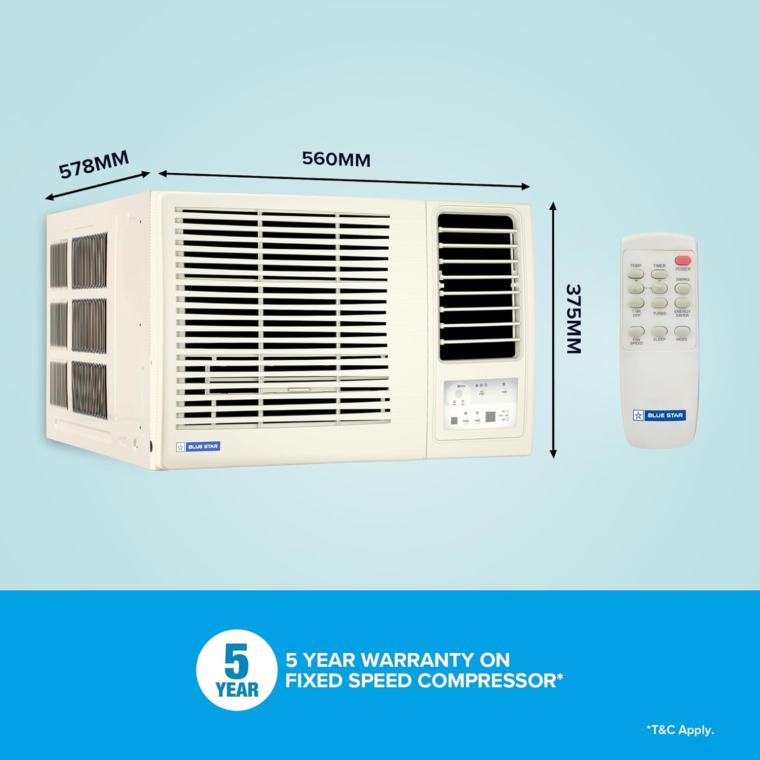 Blue Star WFE309L 0.8 Ton 3 Star Fixed Speed Window AC (Copper, Turbo Cool, Fan Modes-Auto/High/Medium/Low, Hydrophilic Blue Fins, Dust Filters, Self-Diagnosis, White) Mahajan Electronics online