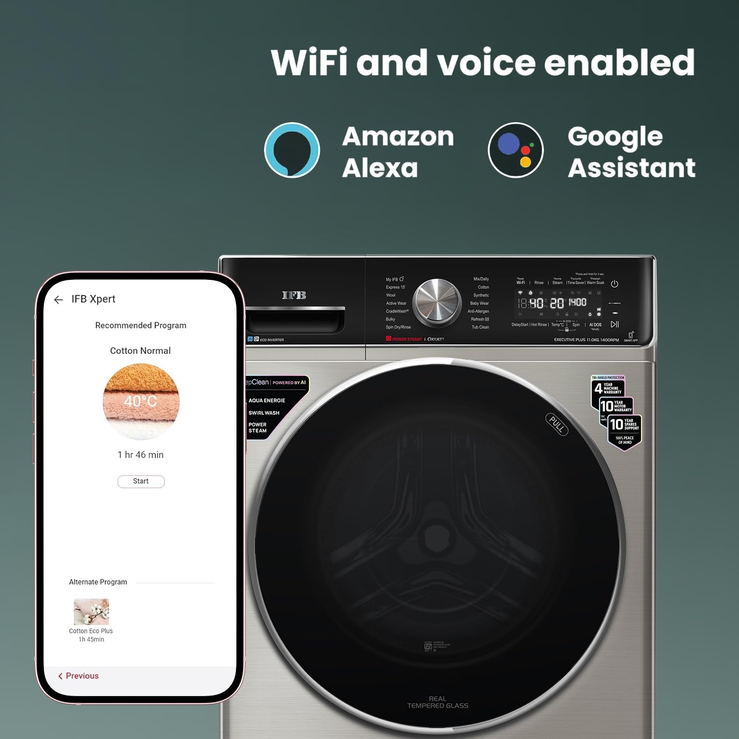 IFB EXECUTIVE PLUS VSG 1114 11 Kg 5 Star, DeepClean®, AI DOS, WiFi, Fully Automatic Front Load Washing Machine ( PowerSteam®, Oxyjet, 9 Swirl, Steam Refresh, Inbuilt Heater, Eco Inverter, SUS VCM) Mahajan Electronics Online