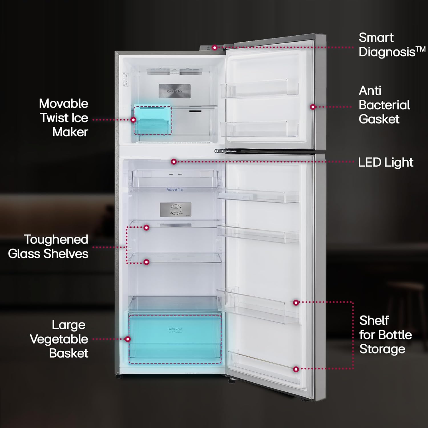 LG GL-S342SPZY 322 L 2 Star Frost-Free Smart Inverter Double Door Refrigerator (Shiny Steel, Convertible & Multi Air Flow) Mahajan Electronics Online