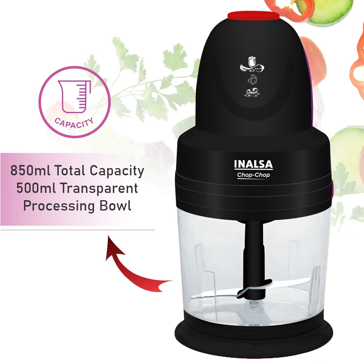 INALSA Chop Chop Mini Chopper for Kitchen |1.0 LCapacity|Unbreakable Bowl|250W Motor|2 Yr Warranty INALSA