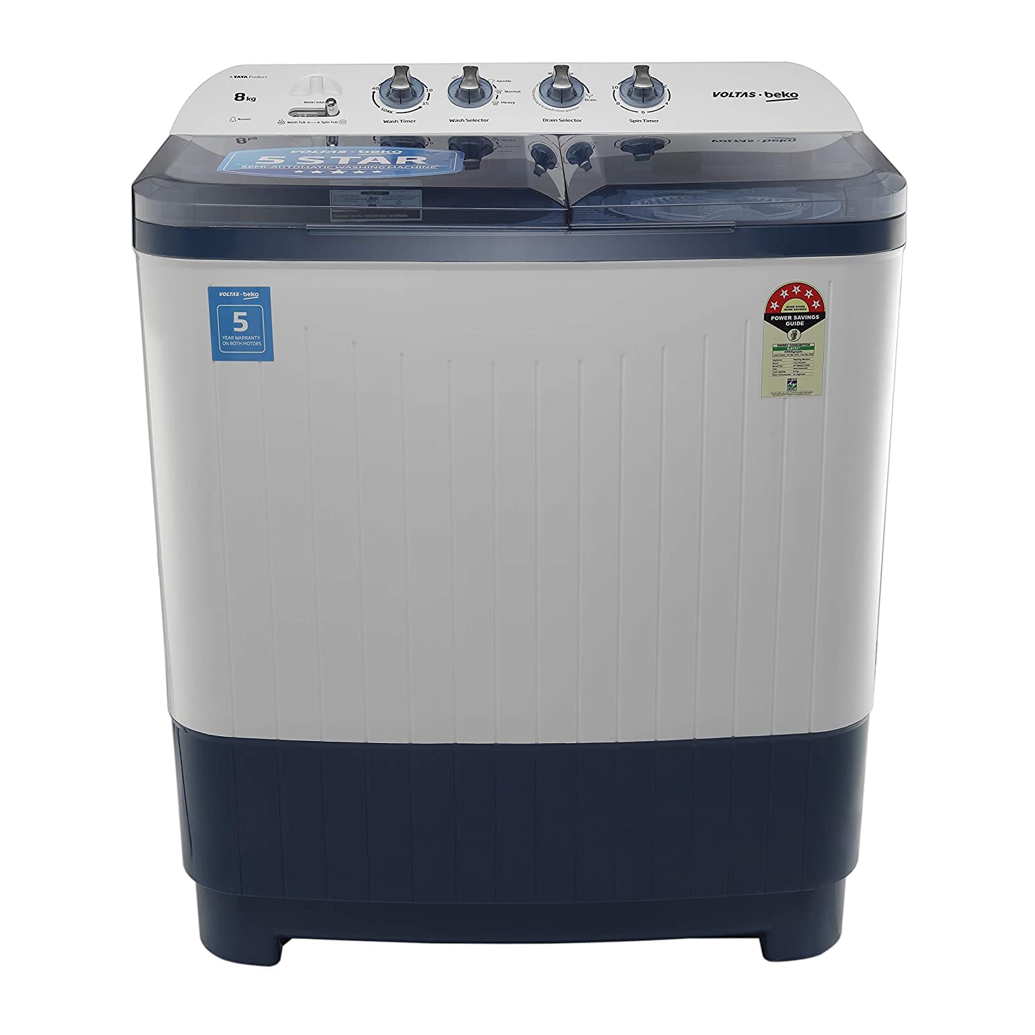 Voltas Beko  WTT80DBLT 8 kg Semi-Automatic Top Loading Washing Machine, 2 Casette Filter, Sky Blue