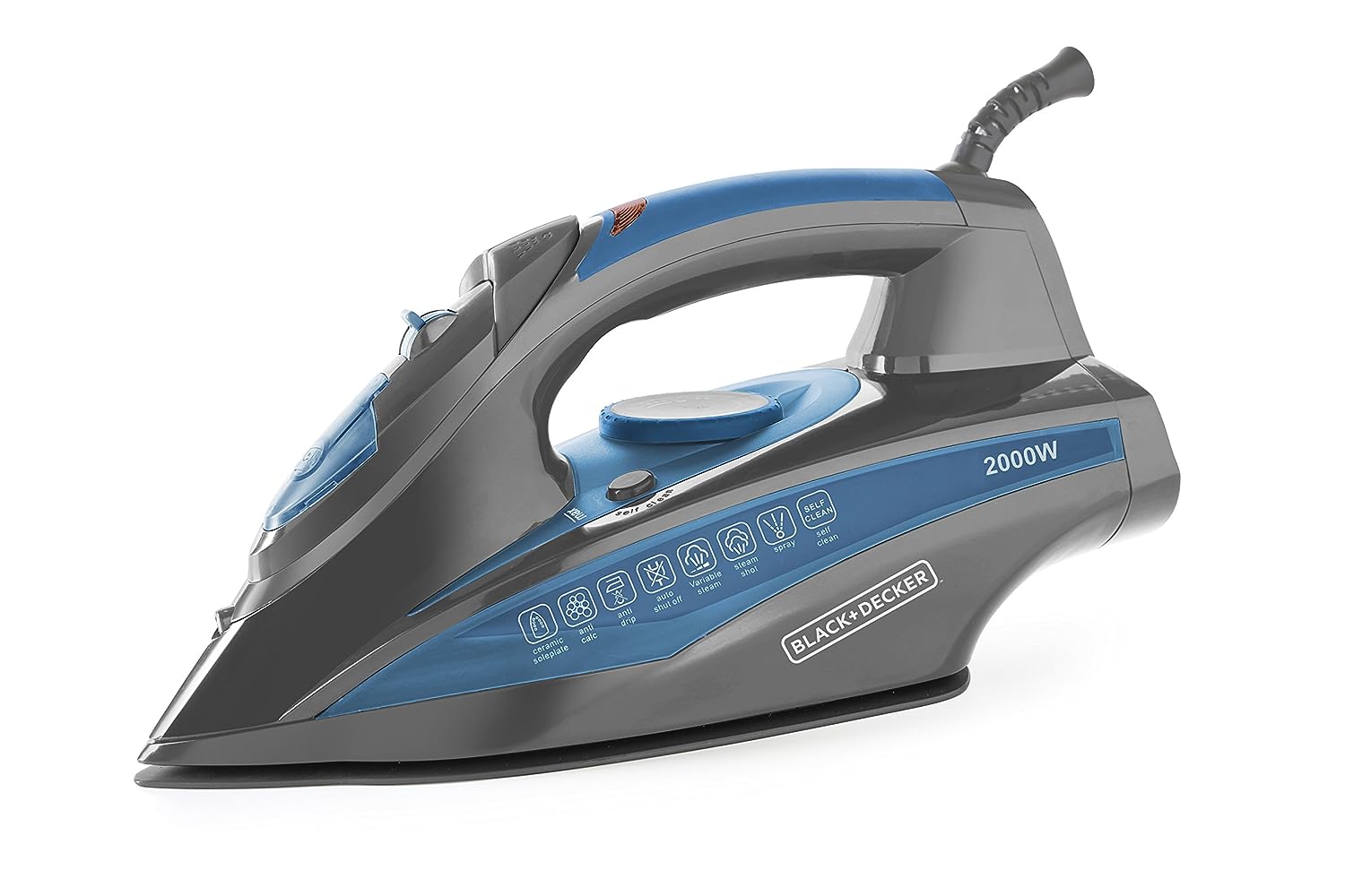 Black+Decker BXIR2001IN 2000 Watt Steam Iron Press with Auto-Shut Off and Non-Stick Ceramic Sole Plate Coating | Anti Drip Feature with 380ml Large Water Tank | 2 Year Warranty (Blue) - Mahajan Electronics Online