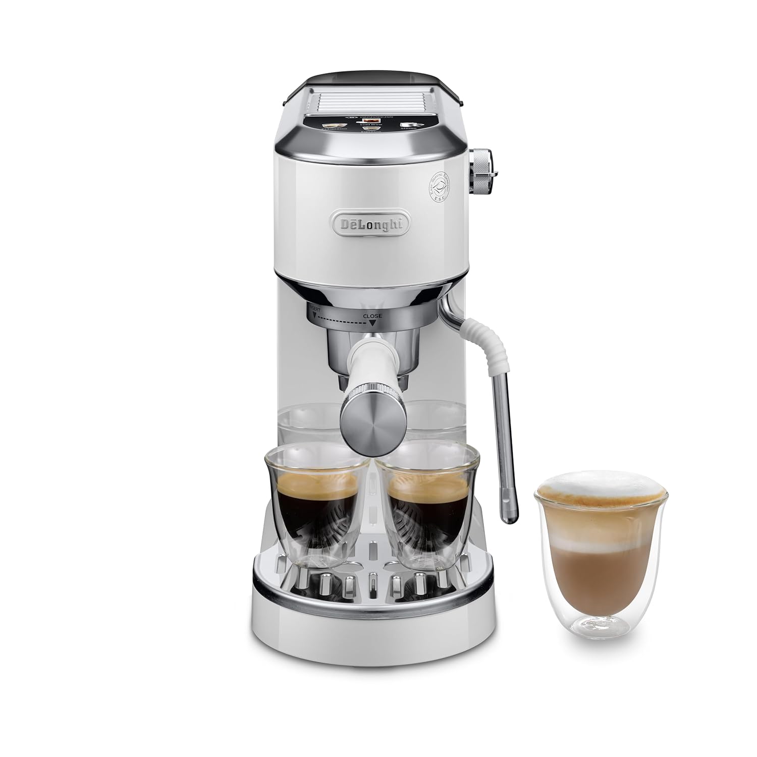 DeLonghi Dedica EC890.WI Compact Espresso machine - Stainless Steel Coffee Maker with Milk Frother Steam Wand- for Espresso, Cold brew, Hot and Iced Coffee, Cappuccinos, Latte and more (white) Mahajan Electronics Online