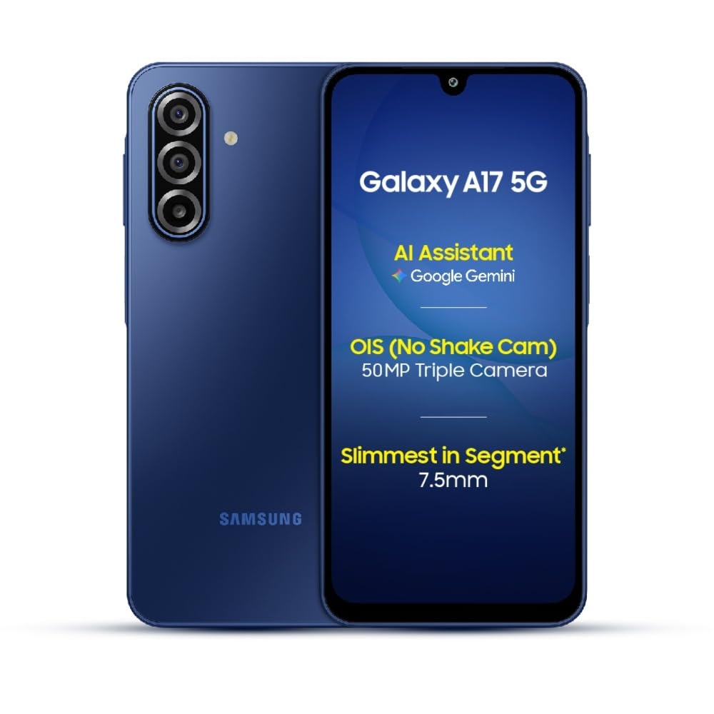 Samsung Galaxy A17 5G (Blue, 8GB RAM, 128GB Storage) | with Travel Adapter | 50 MP No Shake Camera | Gemini Live | Circle to Search | Super AMOLED | Corning Gorilla Glass Victus | 7.5mm Sleek | AI Mahajan Electronics Online