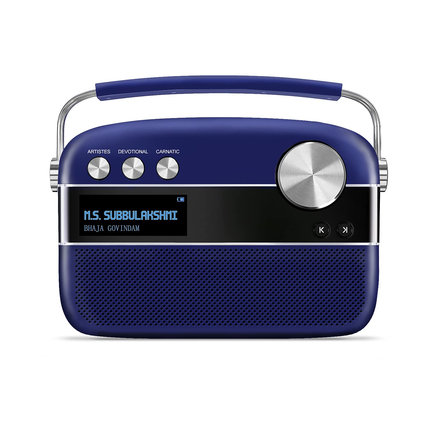 Saregama Carvaan Premium HIndi- Portable Music Player with 5000 Preloaded Songs, FM/BT/AUX (Royal Blue) – Mahajan Electronics Online.