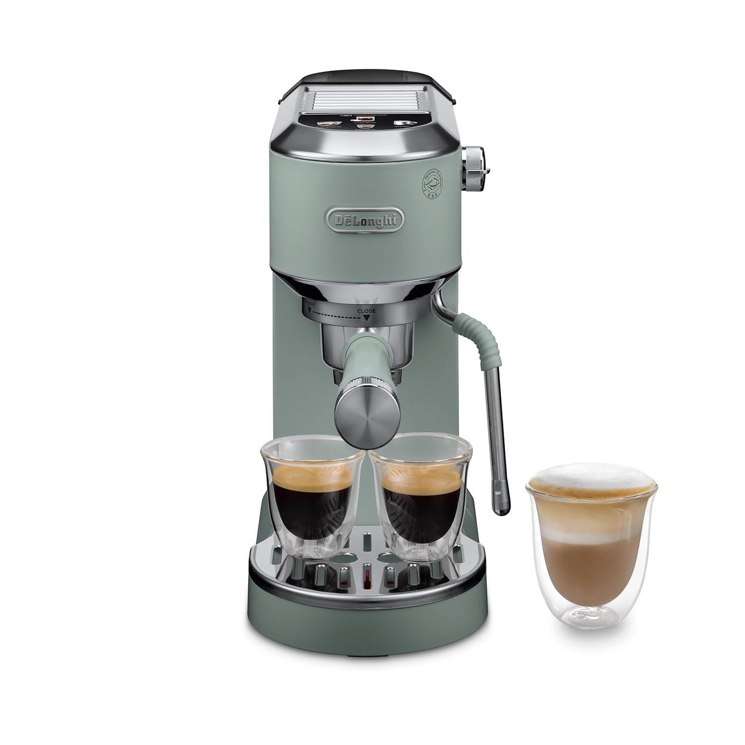 De’Longhi Dedica Duo EC890.GR Barista Coffee Machine with Pump, Espresso and Cold Brew, Manual Coffee Machine with Latte Art Steam Wand, 15 cm Wide, 2 Espressos, Touchscreen, Cups up to 13 cm (green) Mahajan Electronics Online