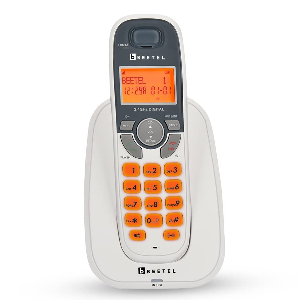 Beetel X70 Cordless Phone, 2.4GHz Frequency, 2 Way Speaker Phone, Ringer Volume, LED Notification for Ringer and Charging (X70)(White) - Mahajan Electronics Online