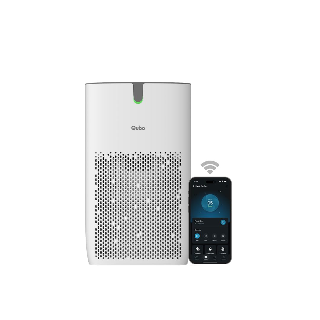 Qubo Smart Air Purifier Q400 for Home by Hero Group | 400 Sqft | 99.99% Allergen Removal | HEPA H13 | 9000 Hrs Filter Life | App & Voice Control | Energy Saving | Ultra-Quiet BLDC Motor (White) Mahajan Electronics Online