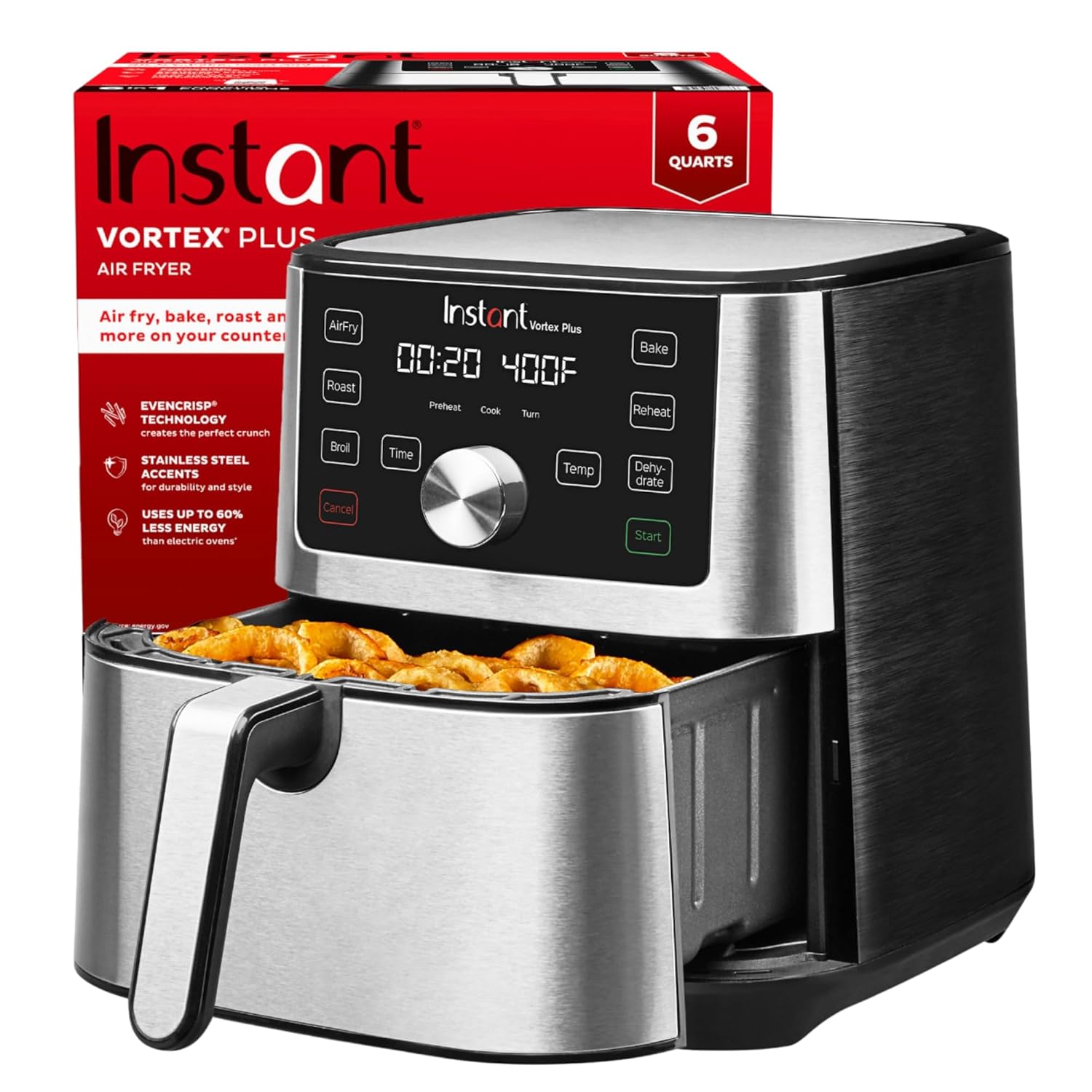 Instant Pot Air Fryer, Vortex 6 Litre, Touch Control Panel, 360° EvenCrisp Technology, Uses 95% less Oil, 6-in-1 Appliance:Air Fry, Roast, Grill, Bake, Reheat& Dehydrate (Vortex 6 Litre) 1500 W Silver Mahajan Electronics Online