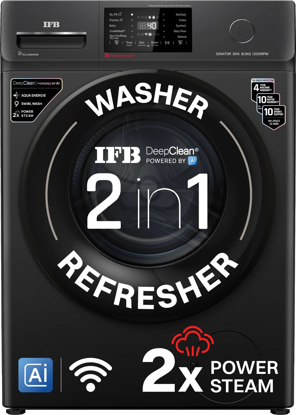 IFB SENATOR BXN 8012 CMS 8 Kg 5 Star AI Powered Front Load Washing Machine | WiFi | PowerSteam® | Steam Refresh | Eco Inverter | Black IFB