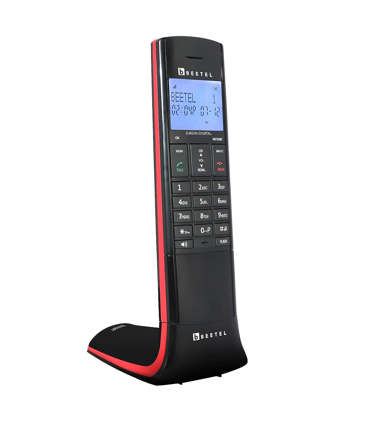 Beetel Newly Launched X95 Designer Cordless landline, Proudly Designed in India, 2.4GHz, Dual Tone, Blue-White LCD, 2-Way Speaker Phone, Ringer & Volume Control, Auto Answer, Alarm (X95)(Black/Red) - Mahajan Electronics Online