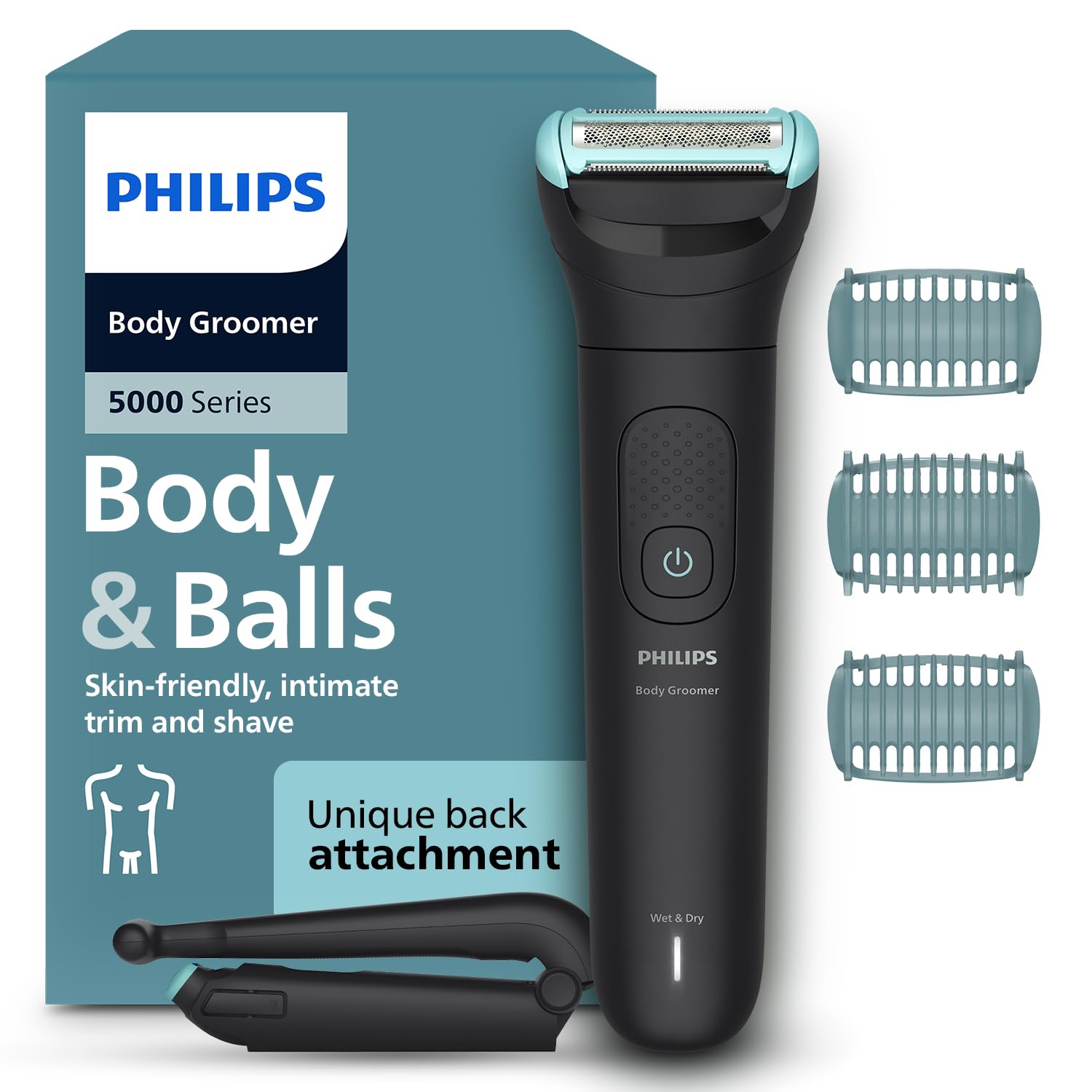 Philips BG5475 Body & Balls Trimmer for Men Private Parts | Back Attachment | Clinically Tested on Sensitive Skin | Skin Safe Intimate Grooming | 100% Showerproof | 100min runtime | 5yrs* Warranty Philips