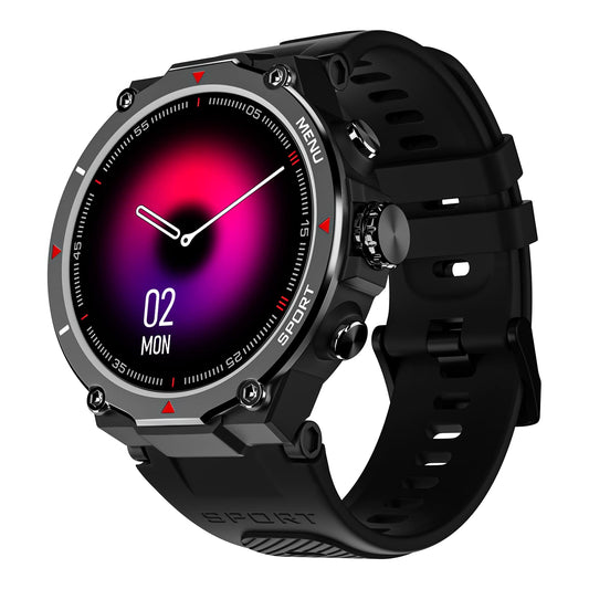 NoiseFit Force Rugged Round Dial Bluetooth Calling Smart Watch with 1.32" HD Screen, Functional Crown, 550 NITS, 7 Days Battery, AI Voice Assistance (Jet Black) - Mahajan Electronics Online
