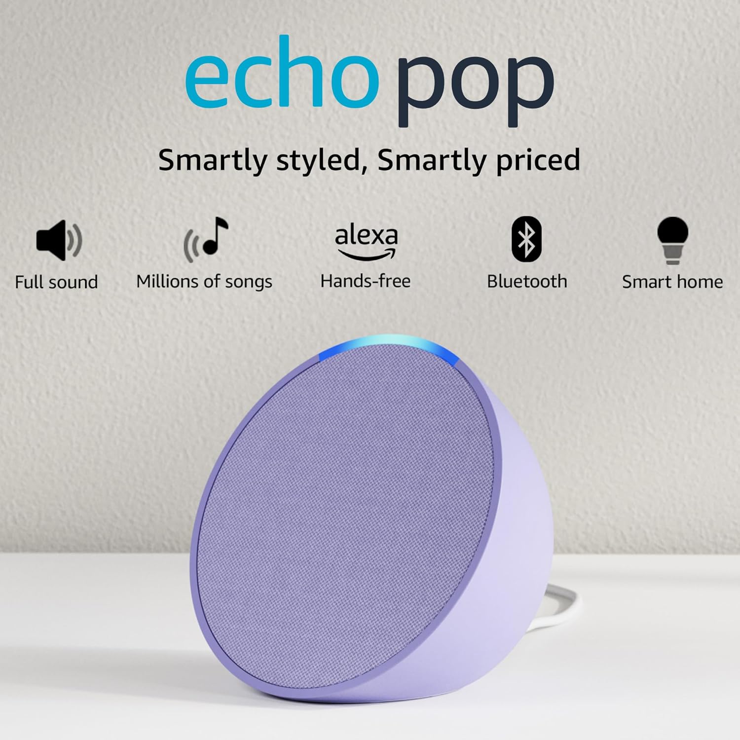Amazon Echo Pop| Smart speaker with Alexa and Bluetooth| Full sound, balanced bass, crisp vocals| Purple Amazon