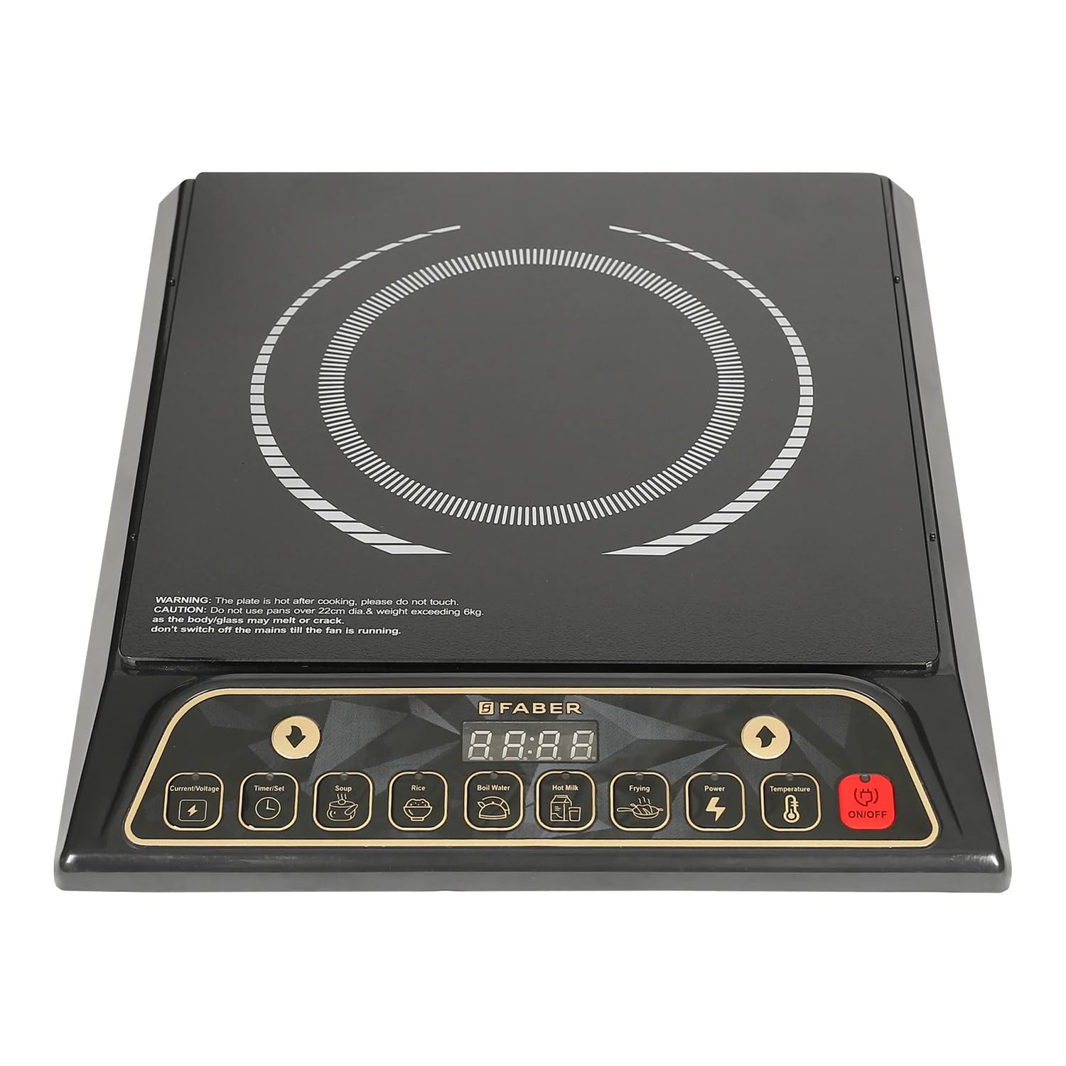 Faber Zion 1600W Induction Stove | 5 Auto-Cook Functions, Auto Pan Detection, Preset Timer, Overheat Protection | Shock-Proof Body, Black Crystal Glass, Soft-Touch Control, LED Display | (Black) Mahajan Electronics Online