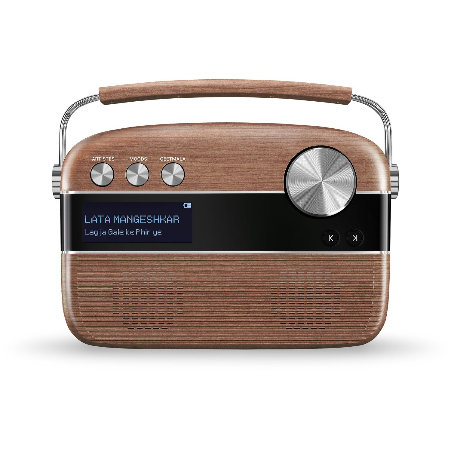 Saregama SC03 Carvaan Hindi - Portable Music Player with 5000 Preloaded Songs, FM/BT/AUX (Oak Wood Brown) – Mahajan Electronics Online.