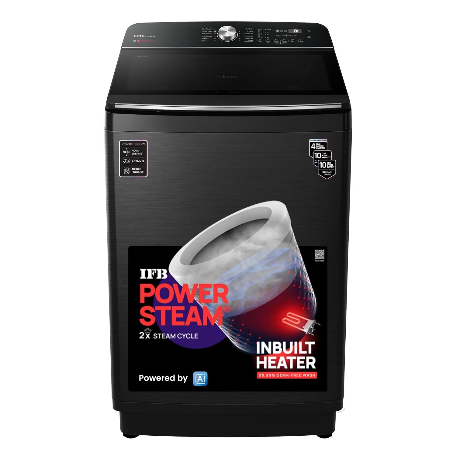 IFB TL121BL4SN 12 Kg 5 Star with DeepClean® Technology, AI Powered, Fully Automatic Top Load Washing Machine (2025 Model, PowerSteam®, Inbuilt Heater, 5D Wash, Aqua Energie, Black VCM) Mahajan Electronics Online