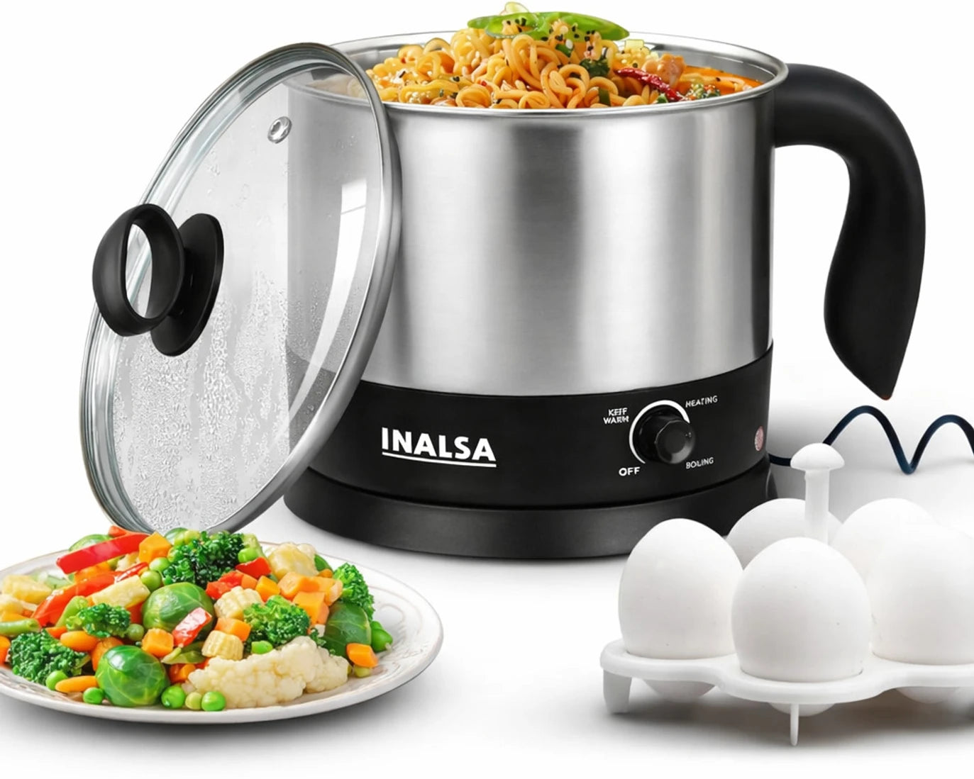 Inalsa Multi Cook Nu Multi Purpose Cooker for Soup Maggi Pasta Noodles Eggs Meals Electric Kettle (1.5 L) INALSA