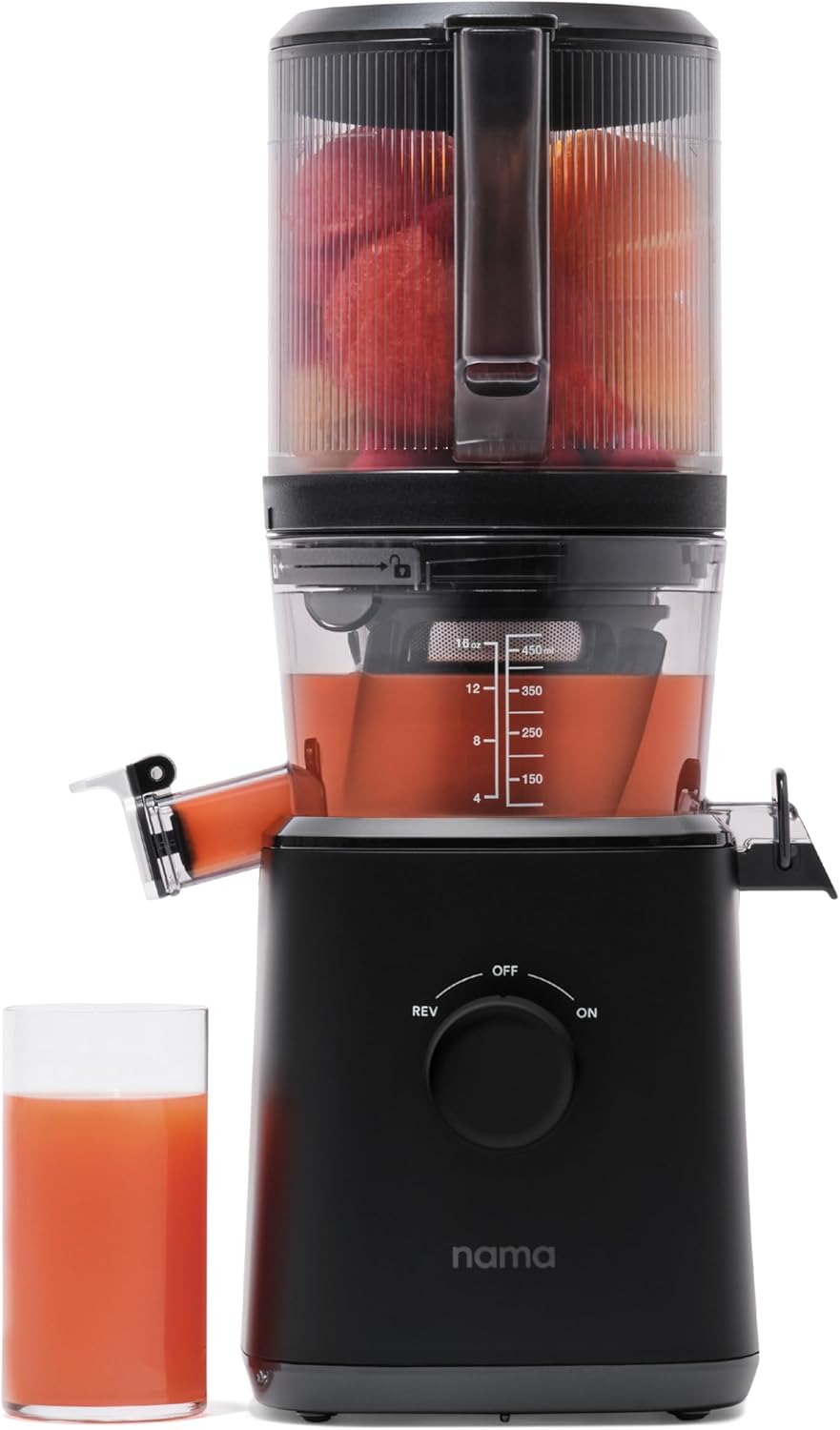 Nama J2 Cold Press Juicer – Self Feeding for Hands-Free Operation with Wide Mouth Hopper for Whole Recipe Loading, Zero Waste Masticating Juicer For More Juice, Less Pulp – Easy Cleanup & Assembly  Black Nama