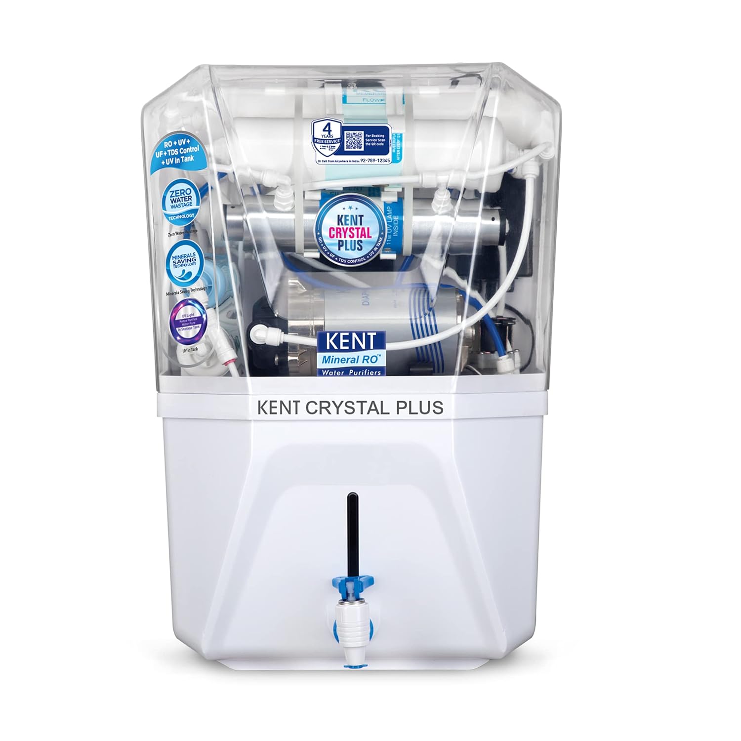 KENT Crystal Plus Alkaline RO + UV + UF + TDS Control + in-Tank UV Water Purifier 11 L | 20 L/hr Water Purification | Zero Water Wastage Technology Mahajan Electronics Online