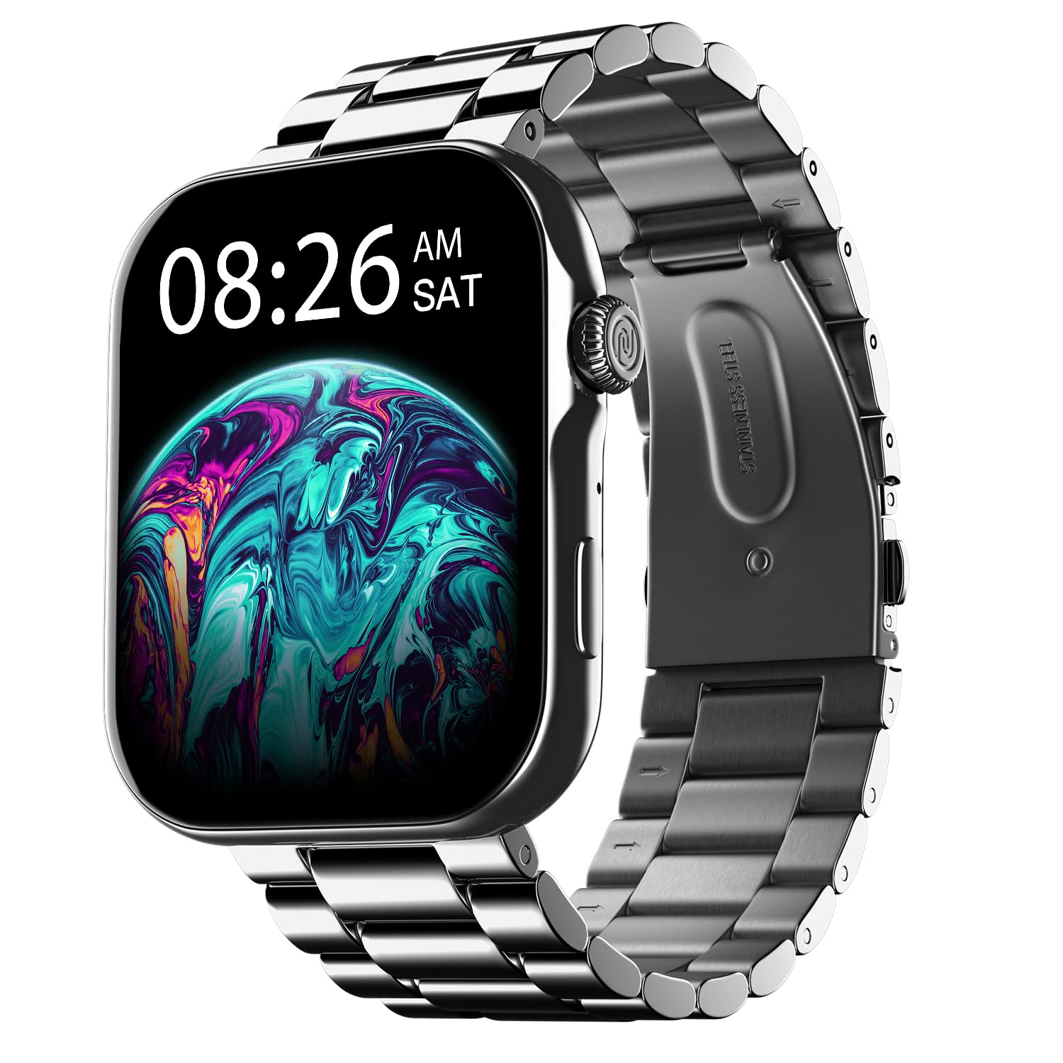 Noise ColorFit Ultra 3 Bluetooth Calling Smart Watch with Biggest 1.96" AMOLED Display, Premium Metallic Build, Functional Crown, Gesture Control with Metallic Strap (Glossy Silver: Elite Edition) - Mahajan Electronics Online