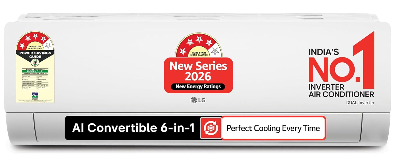 LG AS-Q19JNYE 1.5 Ton 4 Star DUAL Inverter Split AC (Copper, AI Convertible 6-in-1, VIRAAT Mode, Faster Cooling & Energy Saving, 4 Way Swing, HD Filter with Anti-Virus Protection & Him Clean,  White) LG