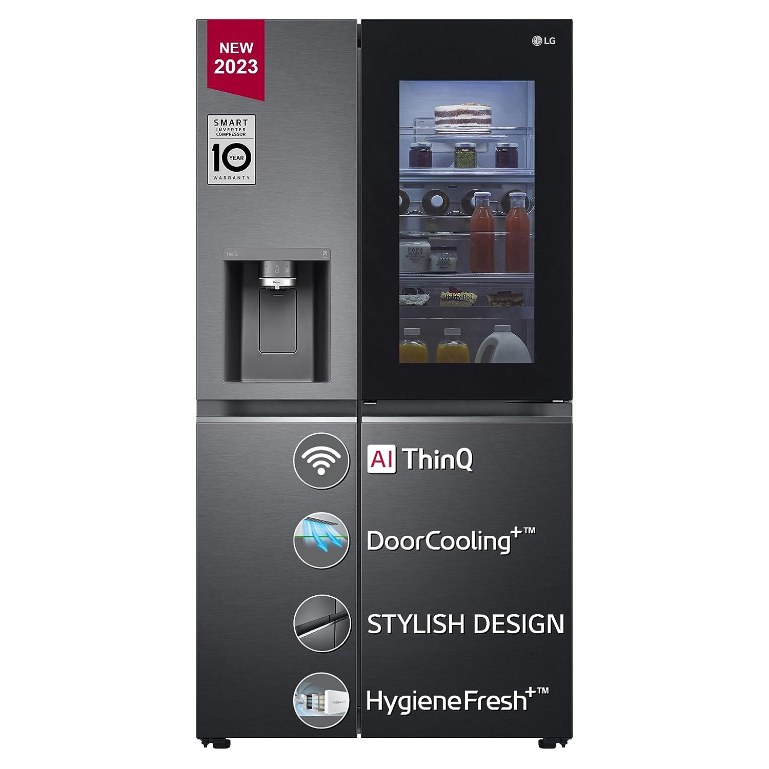 LG 635 L Frost-Free Inverter Wi-Fi InstaView Door In Door UVnano Side-By-Side Refrigerator with Water Dispenser (2023 Model, GL-X257AMCX, Matte Glass, Door Cooling+ with Hygiene Fresh) - Mahajan Electronics Online