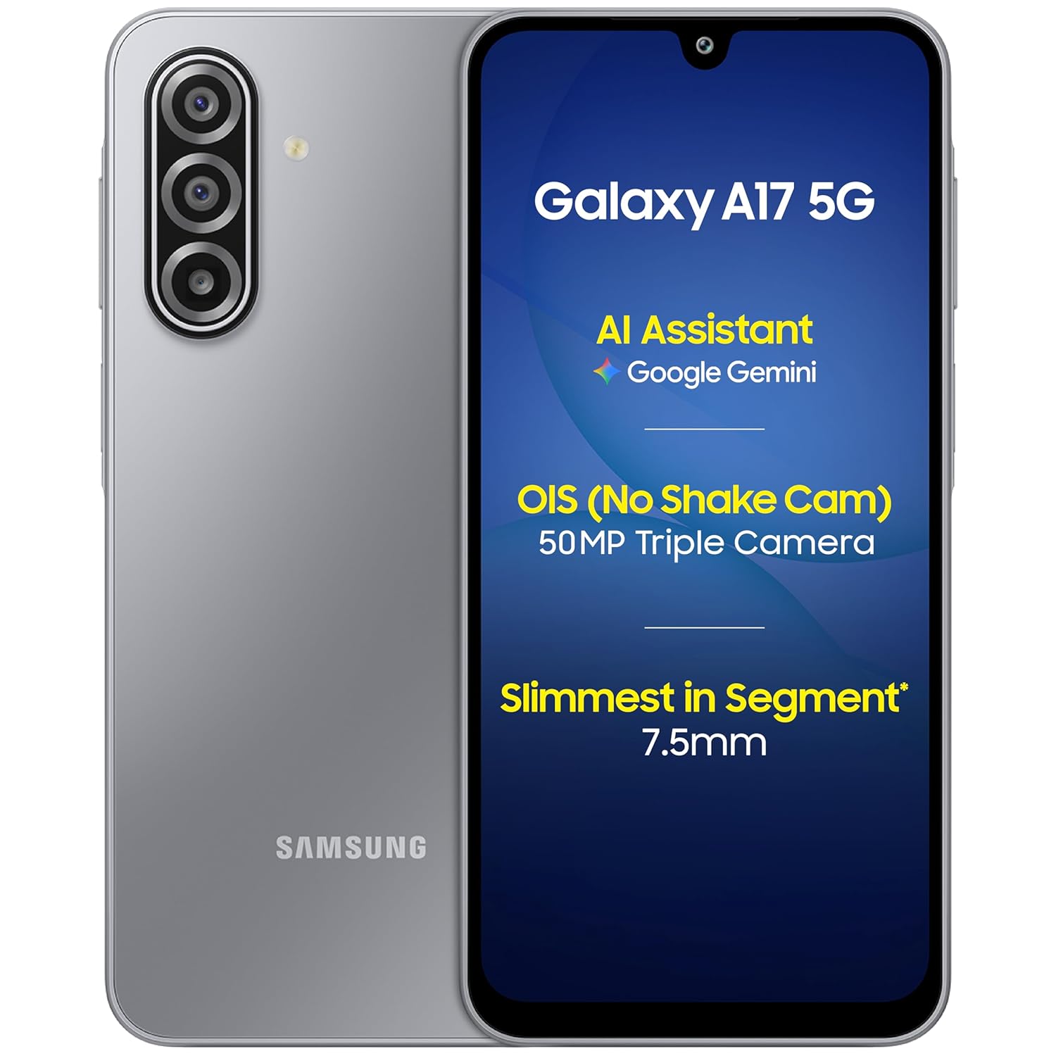 Samsung Galaxy A17 5G (Gray, 6GB RAM, 128GB Storage) | with Travel Adapter | 50 MP No Shake Camera | Gemini Live | Circle to Search | Super AMOLED | Corning Gorilla Glass Victus | 7.5mm Sleek | AI Mahajan Electronics Online
