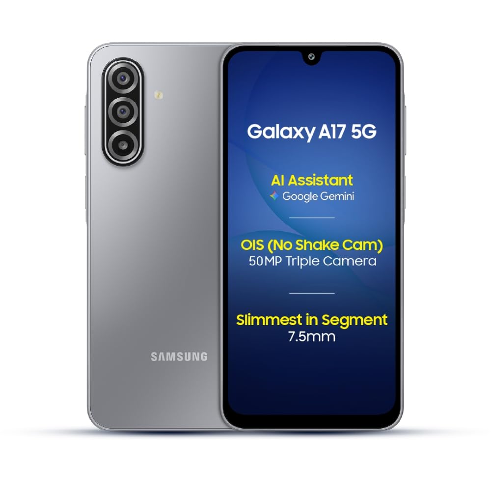 Samsung Galaxy A17 5G (Gray, 8GB RAM, 128GB Storage) | with Travel Adapter | 50 MP No Shake Camera | Gemini Live | Circle to Search | Super AMOLED | Corning Gorilla Glass Victus | 7.5mm Sleek | AI Mahajan Electronics Online